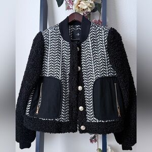 7 For All Mankind Black & White Textured Bomber Jacket, Size M